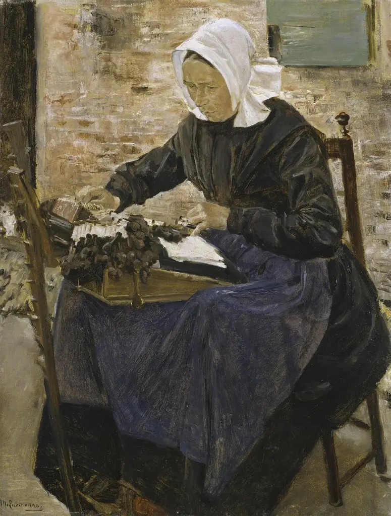 A Dutch lacemaker, by Max Liebermann, oil, 1891