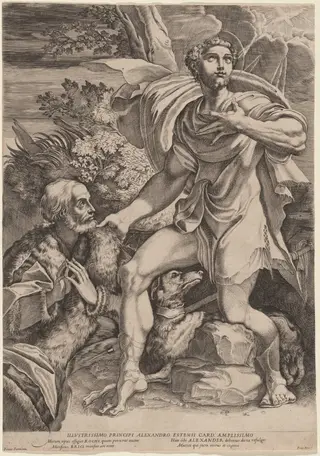 Saint Roch with a Donor, by Francesco Brizio, ink, 1603