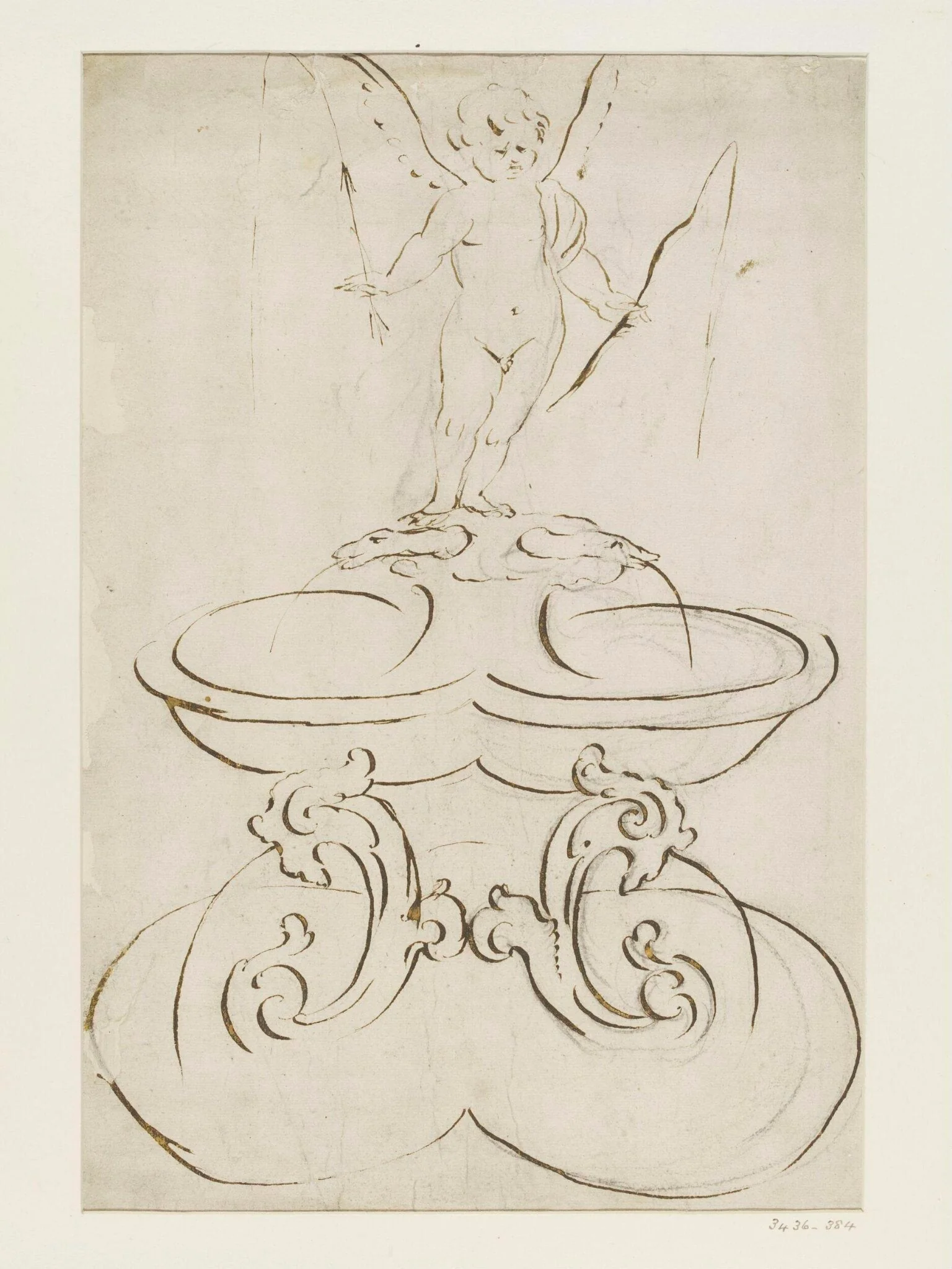 Drawing of a fountain, detail