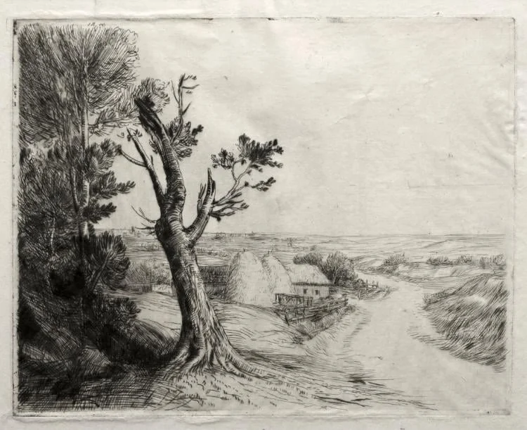 Landscape with Strawstacks, detail
