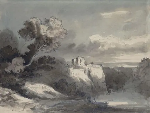 Landscape with Castle on a Cliff, by James Robertson, watercolor, 1850