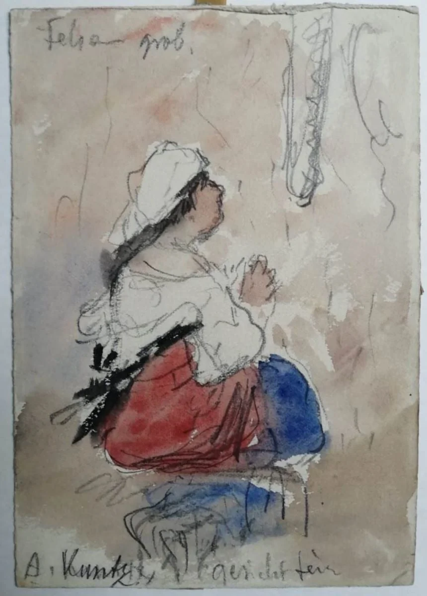 Femeie stând jos, detail