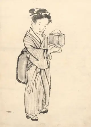 Girl Holding a Cricket Cage, by Kono Bairei, 1888