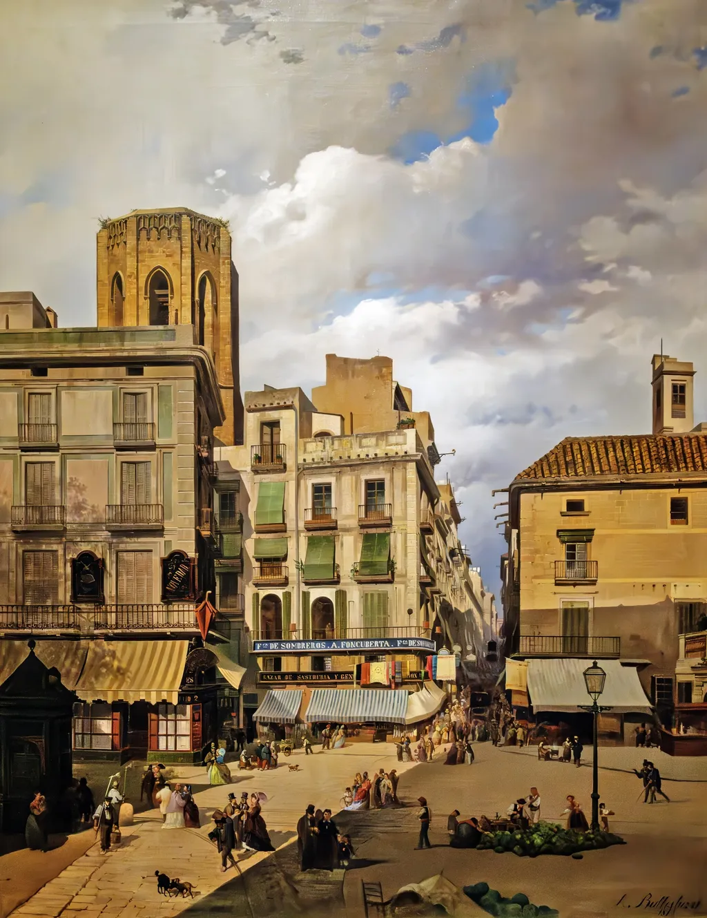 Pla de la Boqueria, by Achille Battistuzzi, oil, 1873