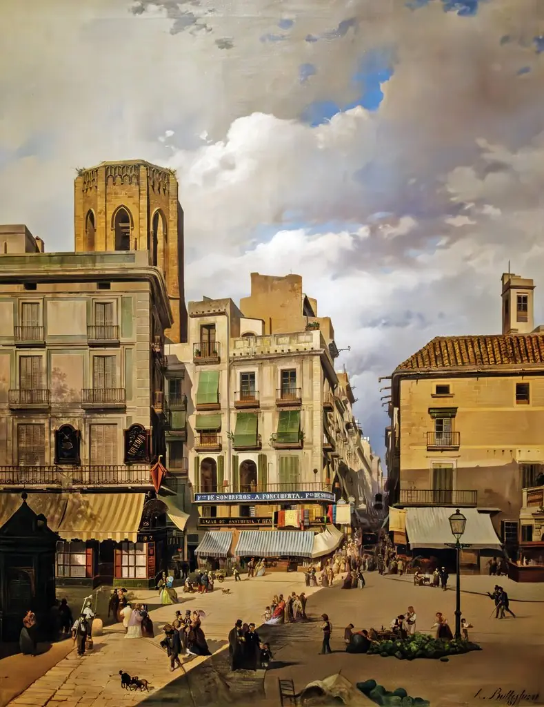 Pla de la Boqueria, by Achille Battistuzzi, oil, 1873