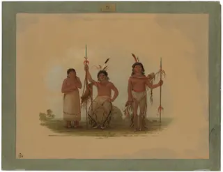 Two Arapaho Warriors and a Woman, by George Catlin, oil, 1865