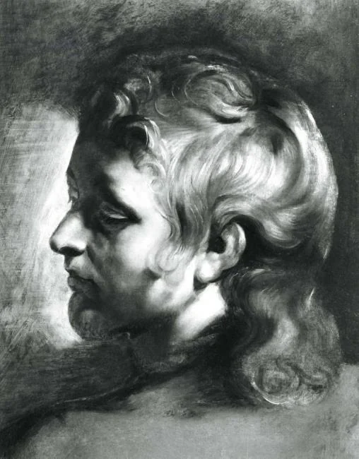 Study of the head of a young man turned to the left, 1611-1612, detail