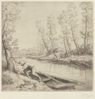 Morning along the River (La matin sur la riviere), by Alphonse Legros, ink, 1874