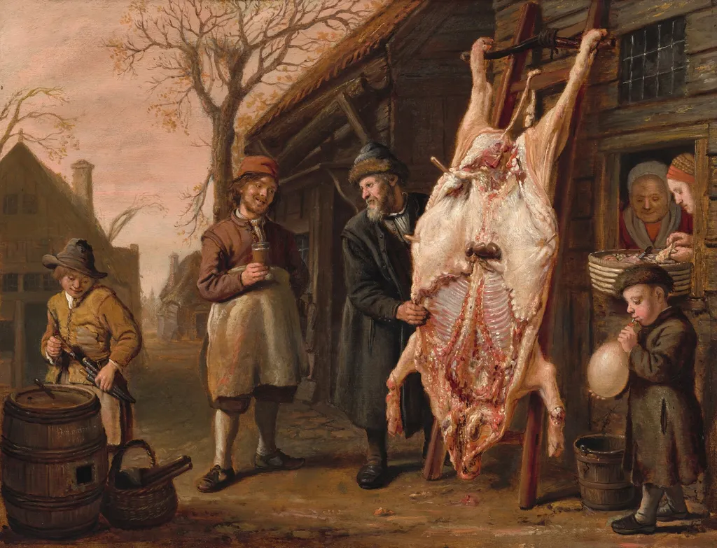 The Slaughtered Hog, by Jan Victors, oil, 1653
