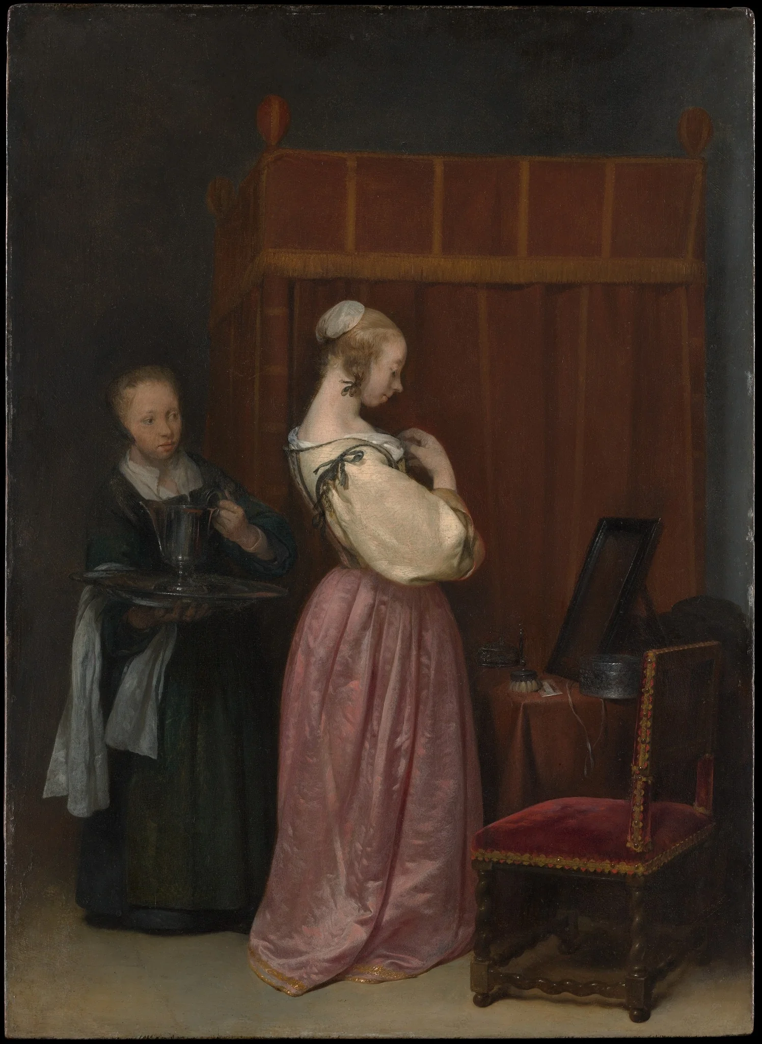 A Young Woman at Her Toilet with a Maid, detail