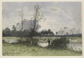 The fisherman, by Henri Harpignies, watercolor, 1886
