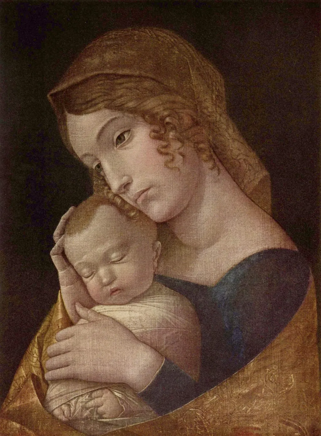 Madonna and sleeping child, by Andrea Mantegna, tempera, 1457