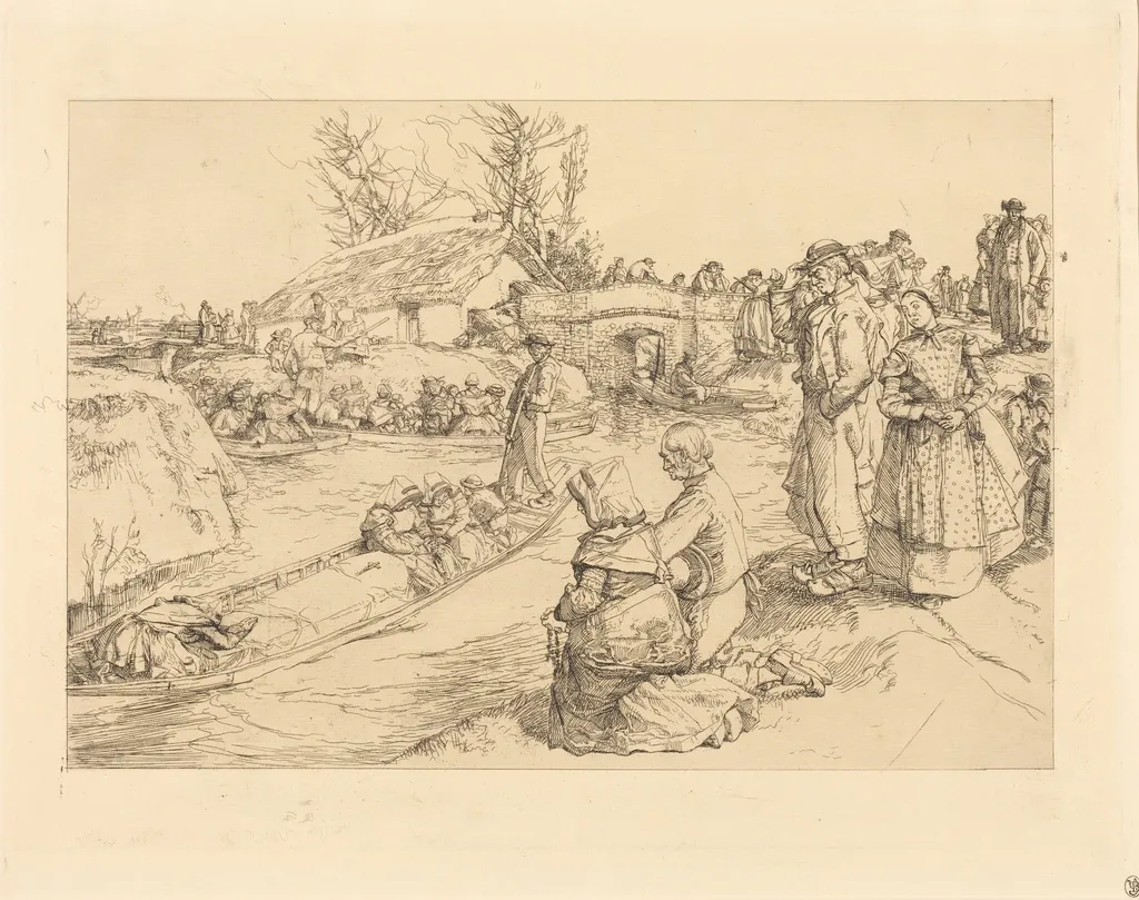 Burial in the Vendeen Marsh (Un enterrement dans le marais Vendeen), by Auguste Louis Lepère, ink, 1901