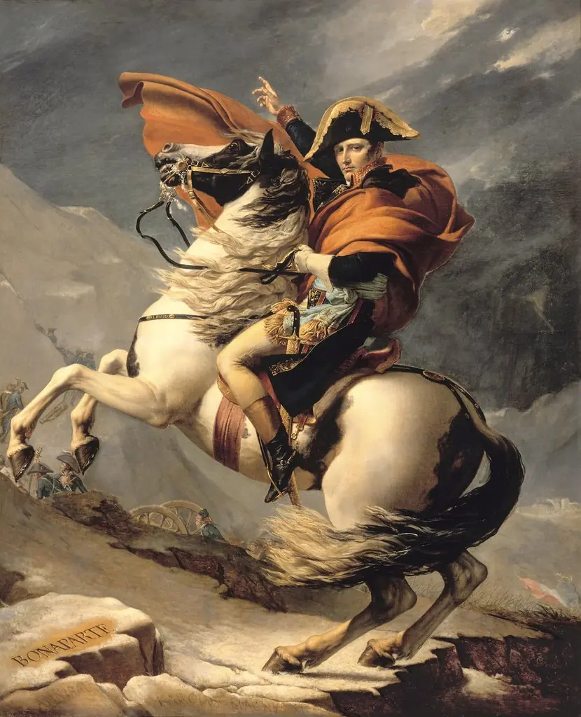 Napoleon Crossing the Alps, by Jacques-Louis David, oil