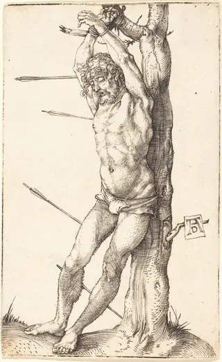 Saint Sebastian Bound to the Tree, by Albrecht Dürer, ink, 1500
