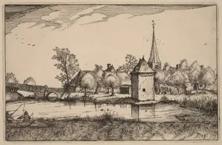 Pond and a Village, by Claes Jansz Visscher, ink, 1612