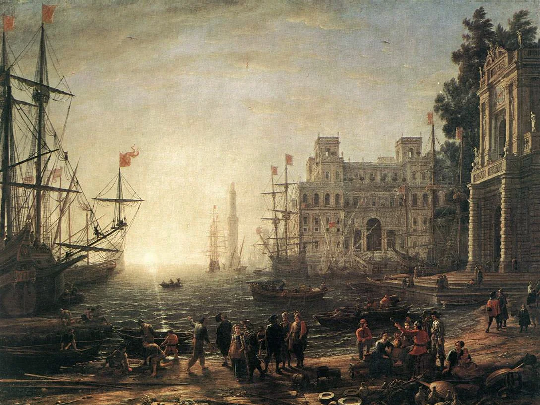 Port Scene with the Villa Medici, detail