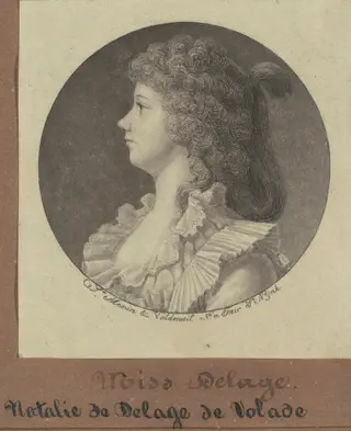 Natalie Marie Louise Stephanie Beatrice Delage de Volude, by Charles B. J. Févret de Saint-Mémin, ink, 1796