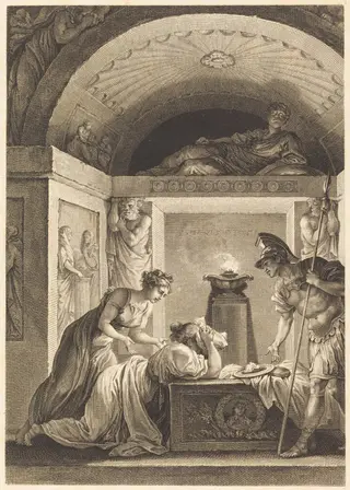 La matrone d'Ephese, by Jean-Louis Delignon, ink, 1793