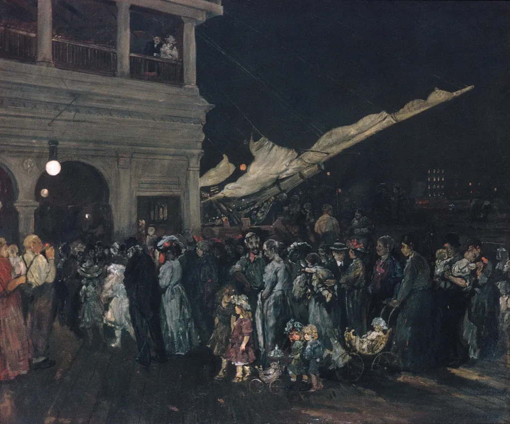 A North River Recreation Pier, by Jerome Myers, oil, 1905