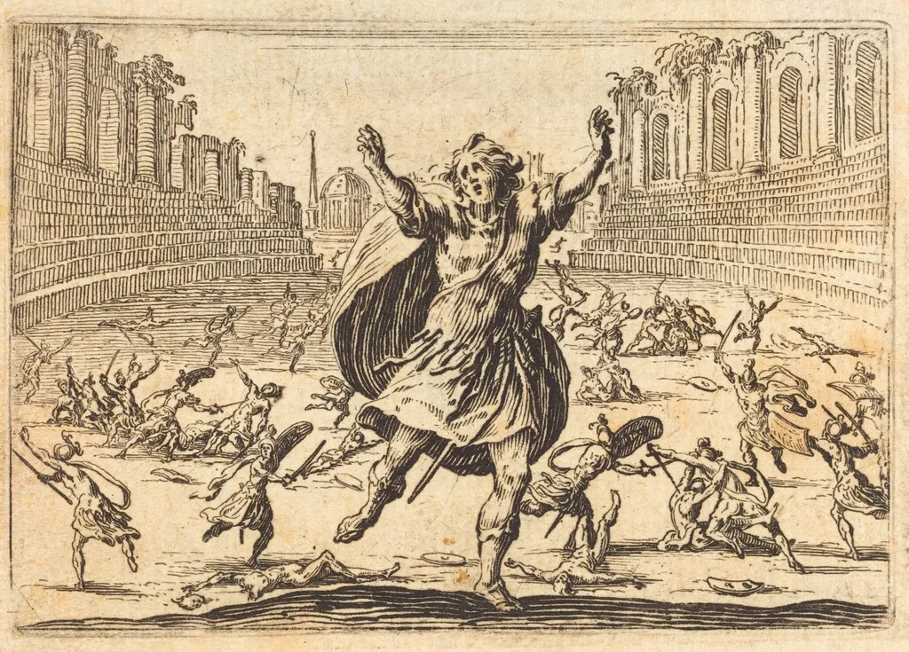 Skirmish in a Roman Circus, by Jacques Callot, ink, 1622