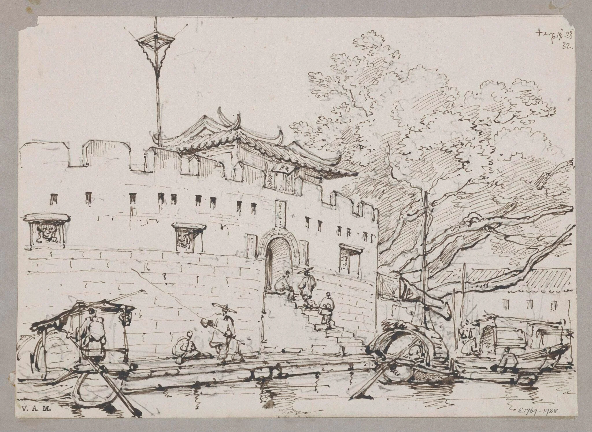 Small Fort on the River opposite the Factories, Canton, detail