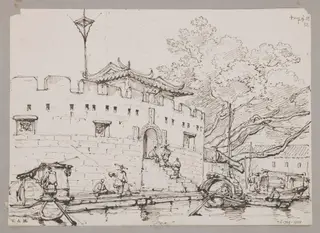 Small Fort on the River opposite the Factories, Canton, by George Chinnery, 14