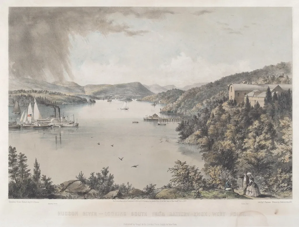 Hudson River Portfolio: Looking South from Battery Knox, West Point, by Charles Parsons, ink, 1859