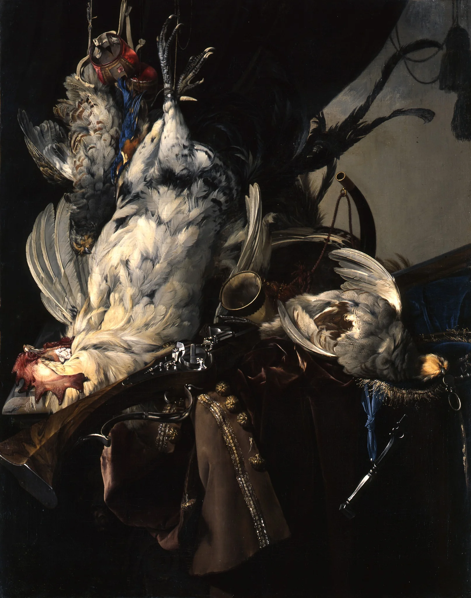 Still life with game and hunting gear, detail