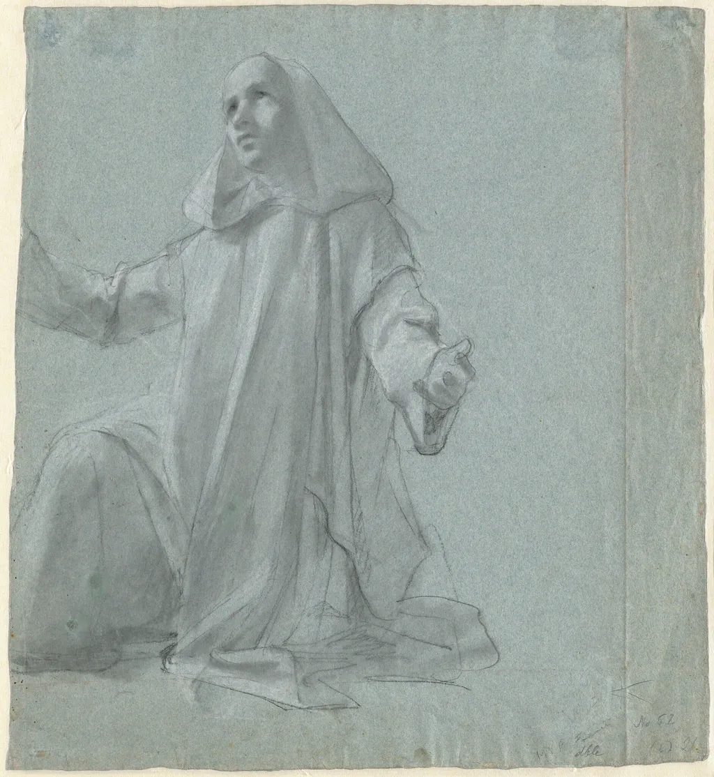 A Young Priest Kneeling, by Jean Leonard Lugardon, chalk, 1850