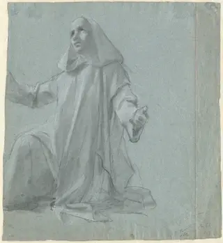 A Young Priest Kneeling, by Jean Leonard Lugardon, chalk, 1850