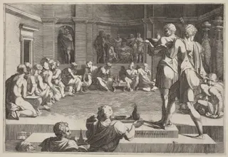 The Banquet of Alexander the Great, by Domenico del Barbiere, ink, 1545