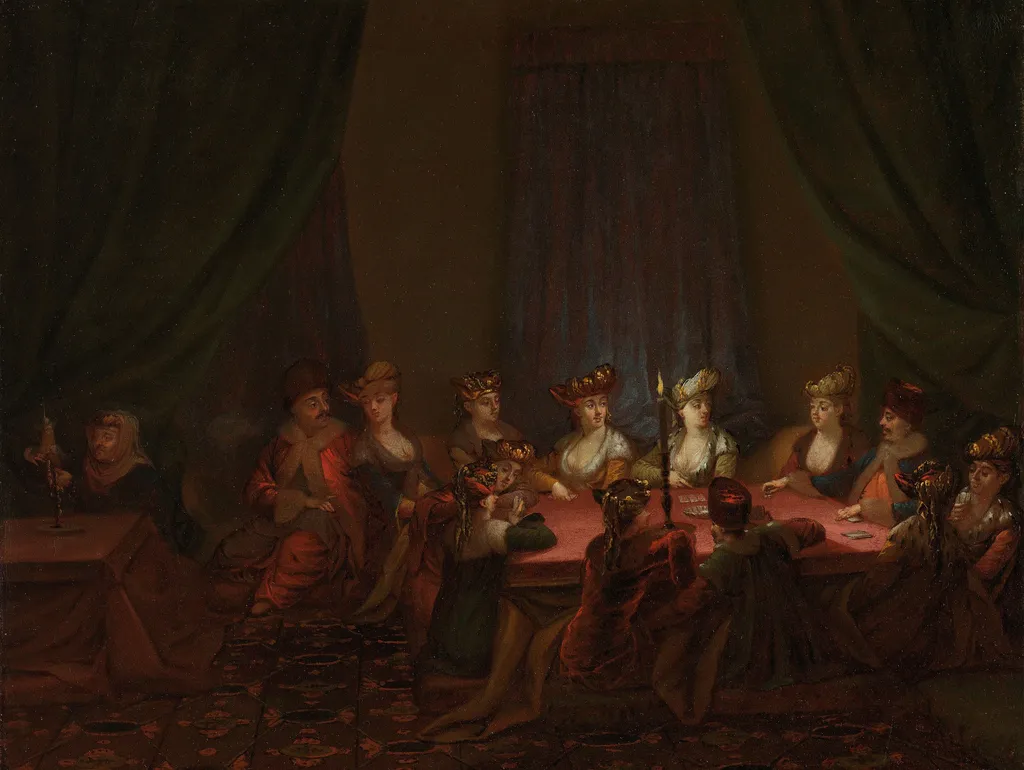 Party of Armenians Playing Cards, by Jean Baptiste Vanmour, oil, 1728