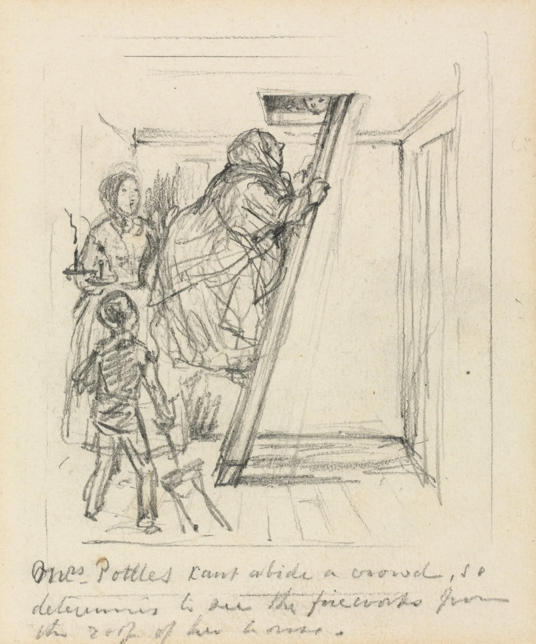 Sketch for "Mrs. Pottles Can't Abide a Crowd", detail