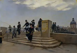 A Windy Day on the Pont des Arts, by Jean Béraud, oil, 1890