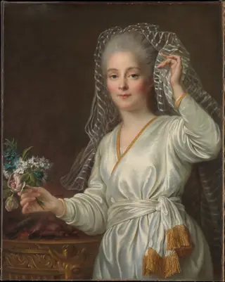 Portrait of a Young Woman as a Vestal Virgin, by François-Hubert Drouais, oil, 1767