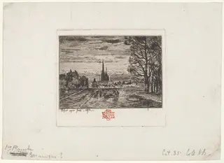 Le Couvre-feu (1er planche) (The Curfew, 1st plate), by Félix-Hilaire Buhot, ink, 1872