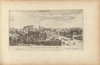 Veue du Campo Vacine et Colisée a Rome, by Israël Silvestre, ink, 1650
