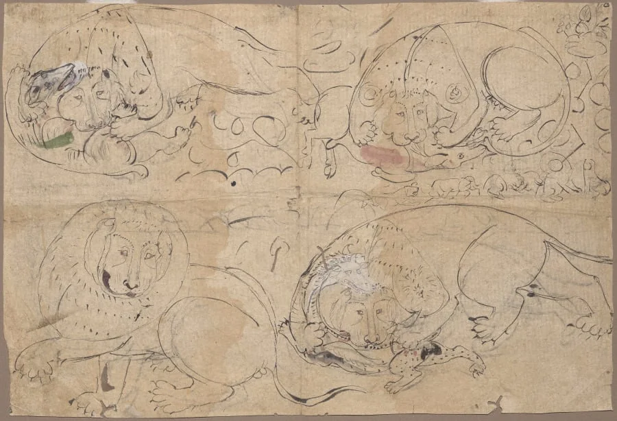 Studies of a Lion Killing Prey, detail