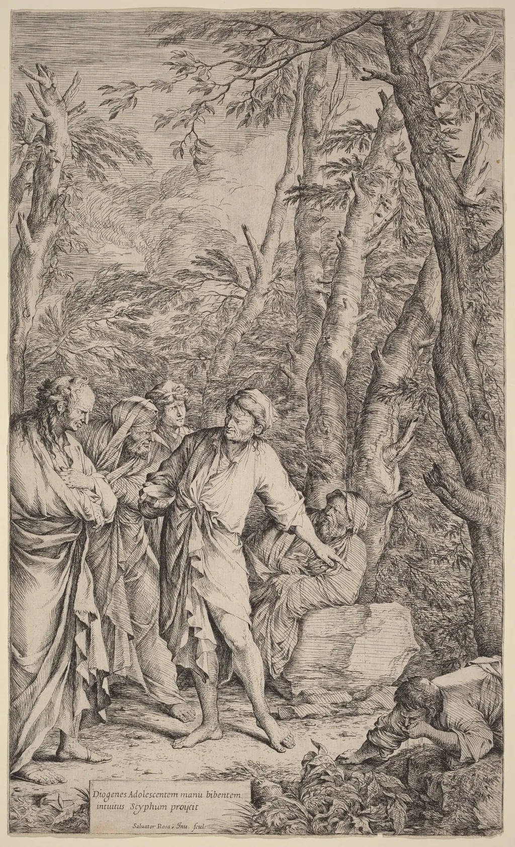 Diogenes Casting away his Bowl, by Salvator Rosa, ink, 1662