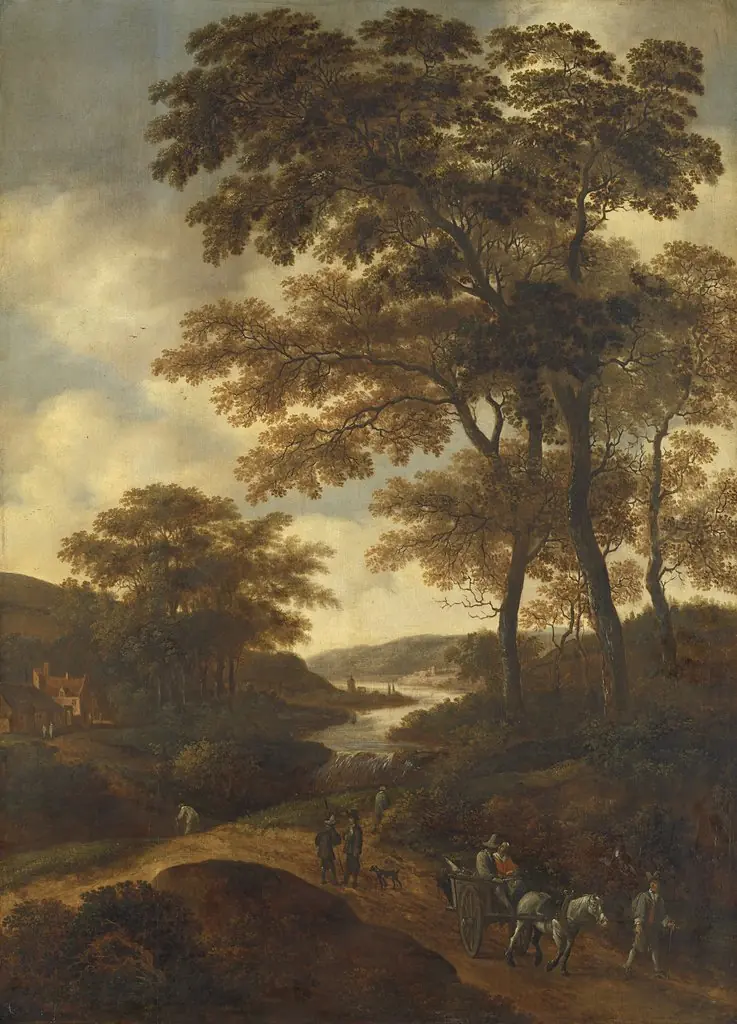 Wooded landscape, by Pieter van Asch, oil, 1650