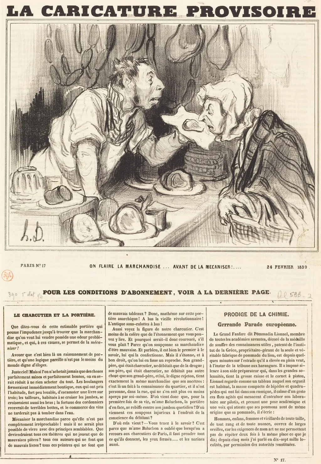 On flaire la marchandise... avant de la mécaniser!..., by Honoré Daumier, ink, 1839