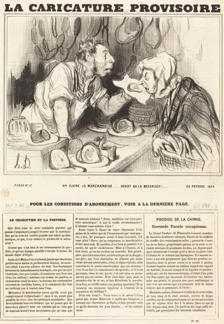 On flaire la marchandise... avant de la mécaniser!..., by Honoré Daumier, ink, 1839