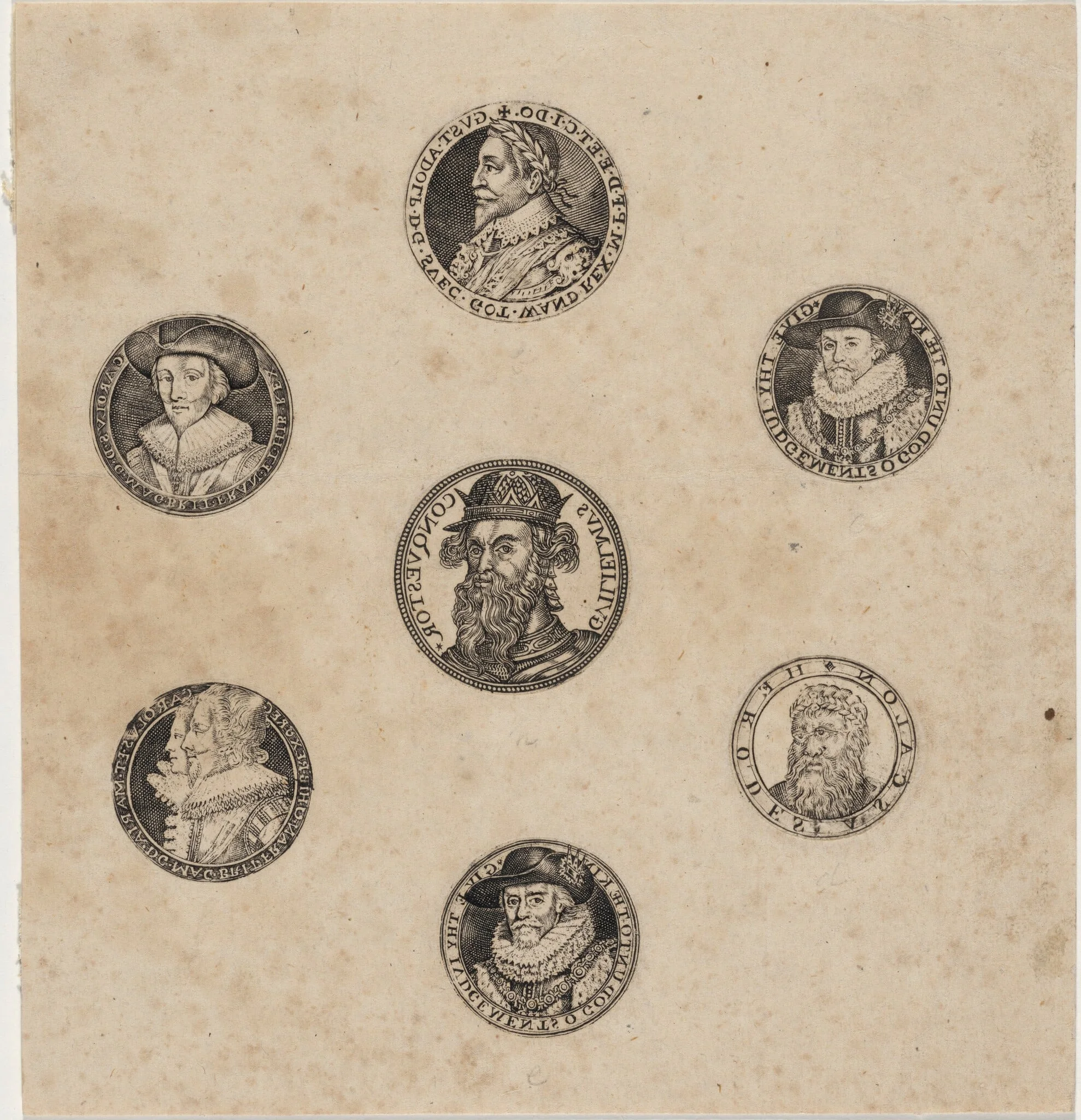 Sheet of Seven Roundels with Portraits, detail