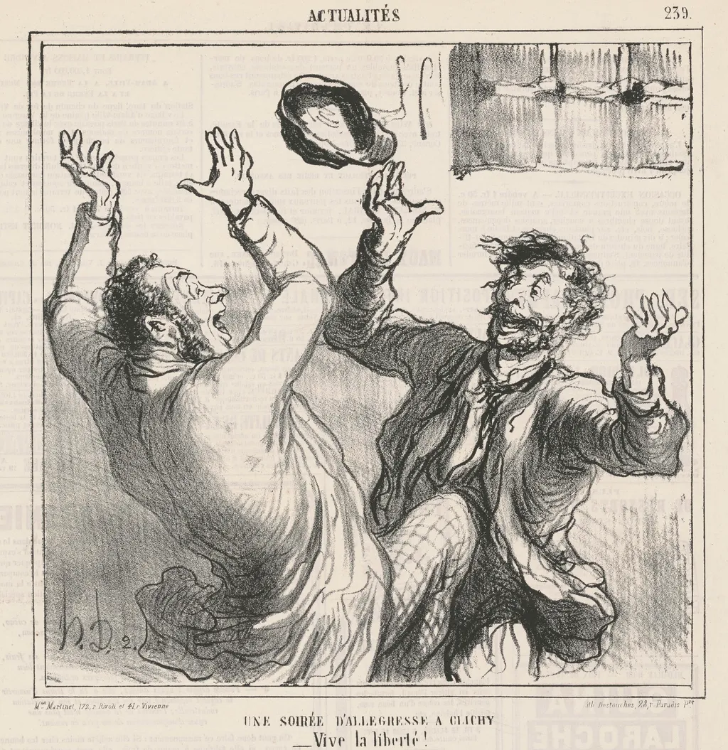 Une soirée d'allégresse a Clichy, by Honoré Daumier, ink, 1865