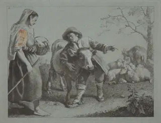 Shepherd Pointing Out the Direction to a Shepherdess, by Francesco Londonio, gouache, 1762