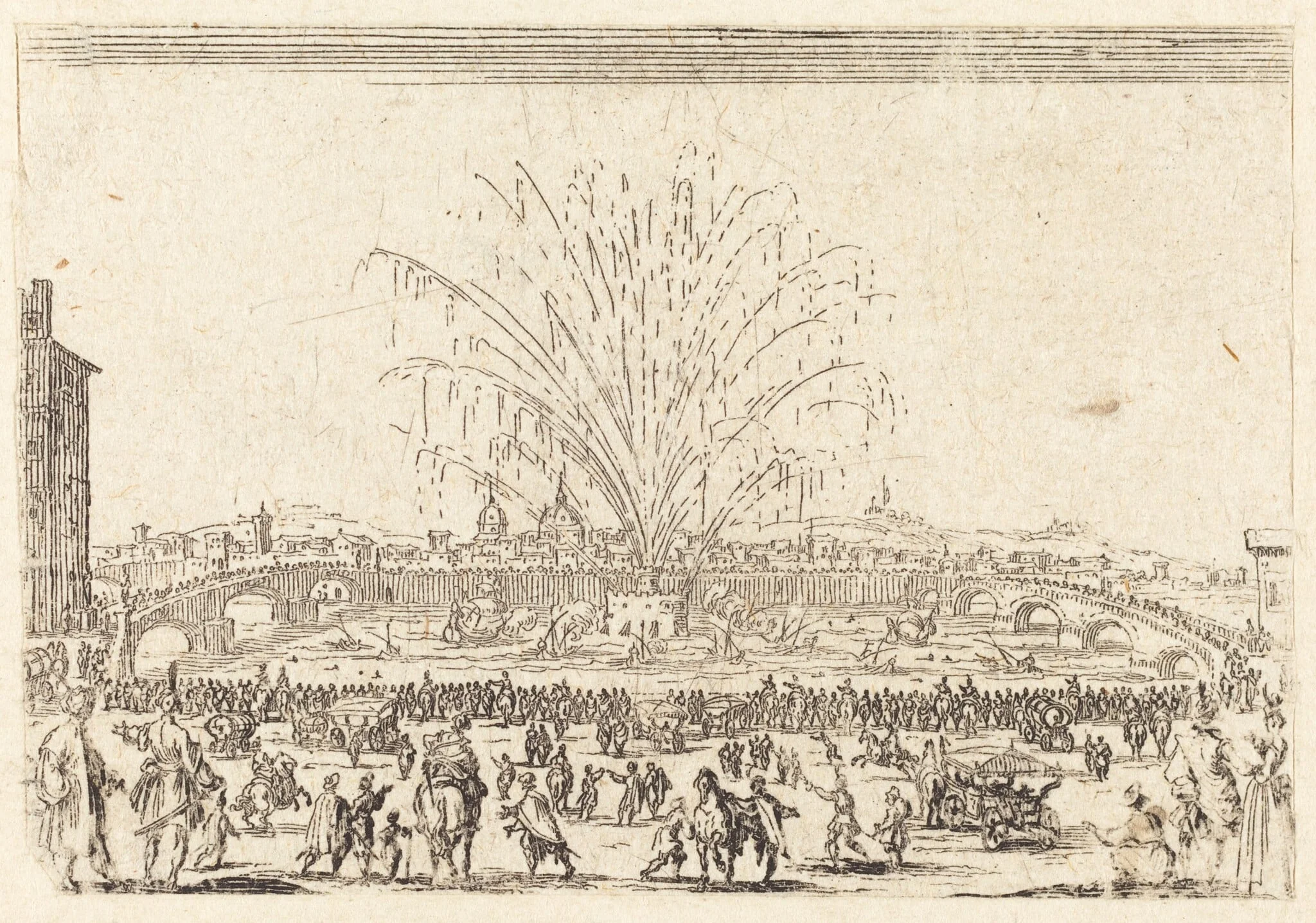Fireworks on the Arno, Florence, detail