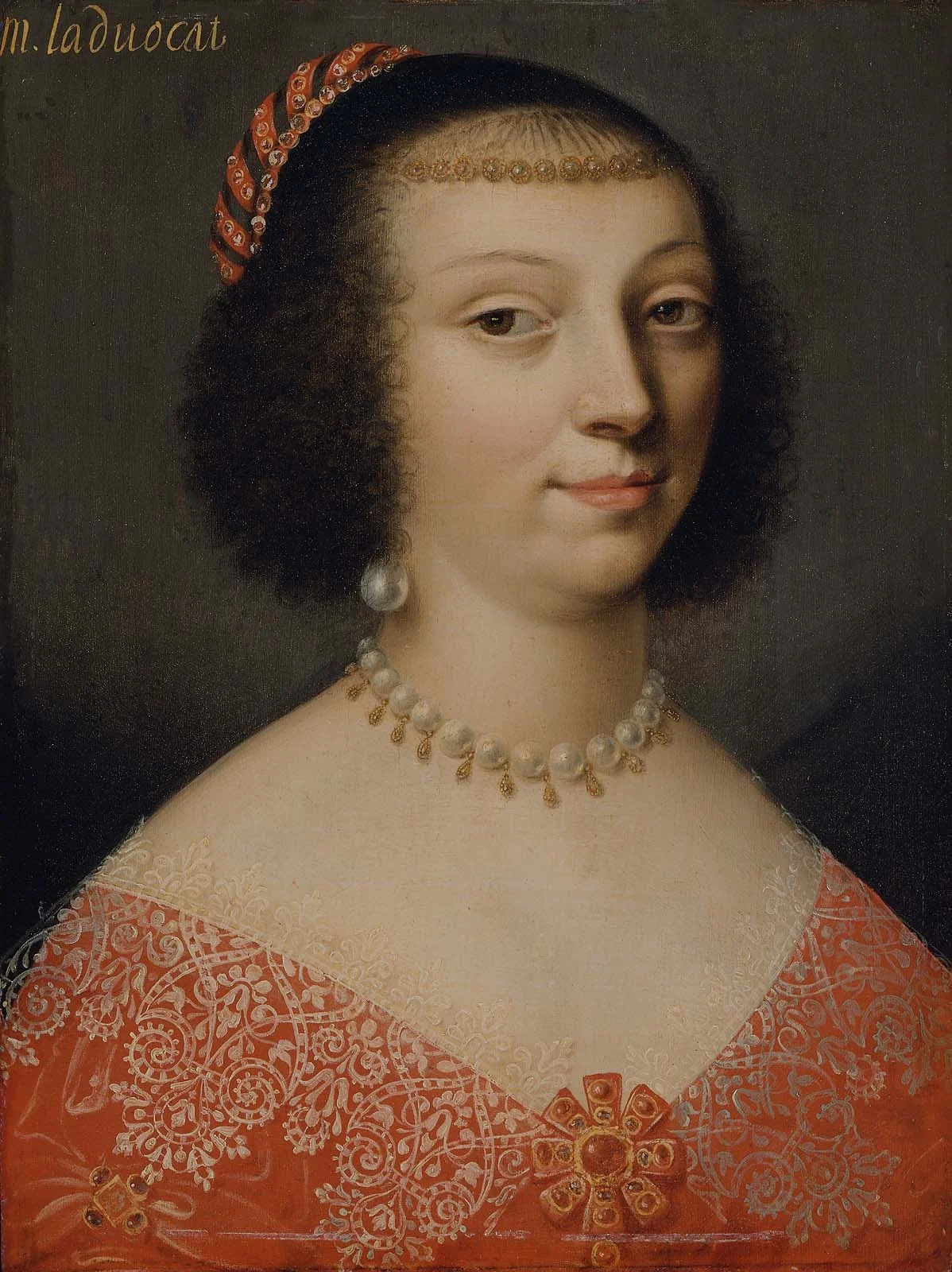 Portrait of a Woman Wearing a Pearl Necklace, detail