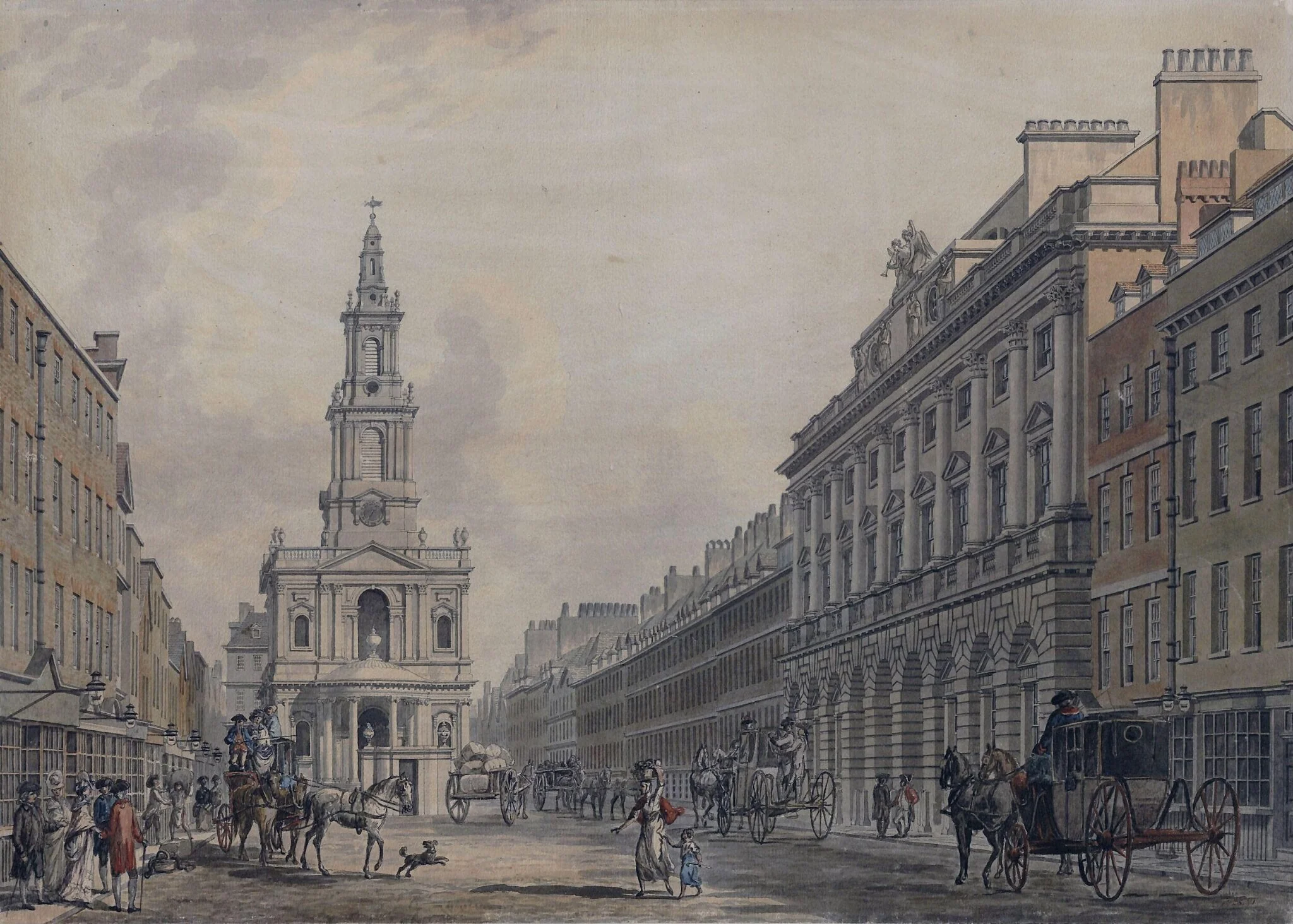 The Strand, with Somerset House and St Mary's Church, detail