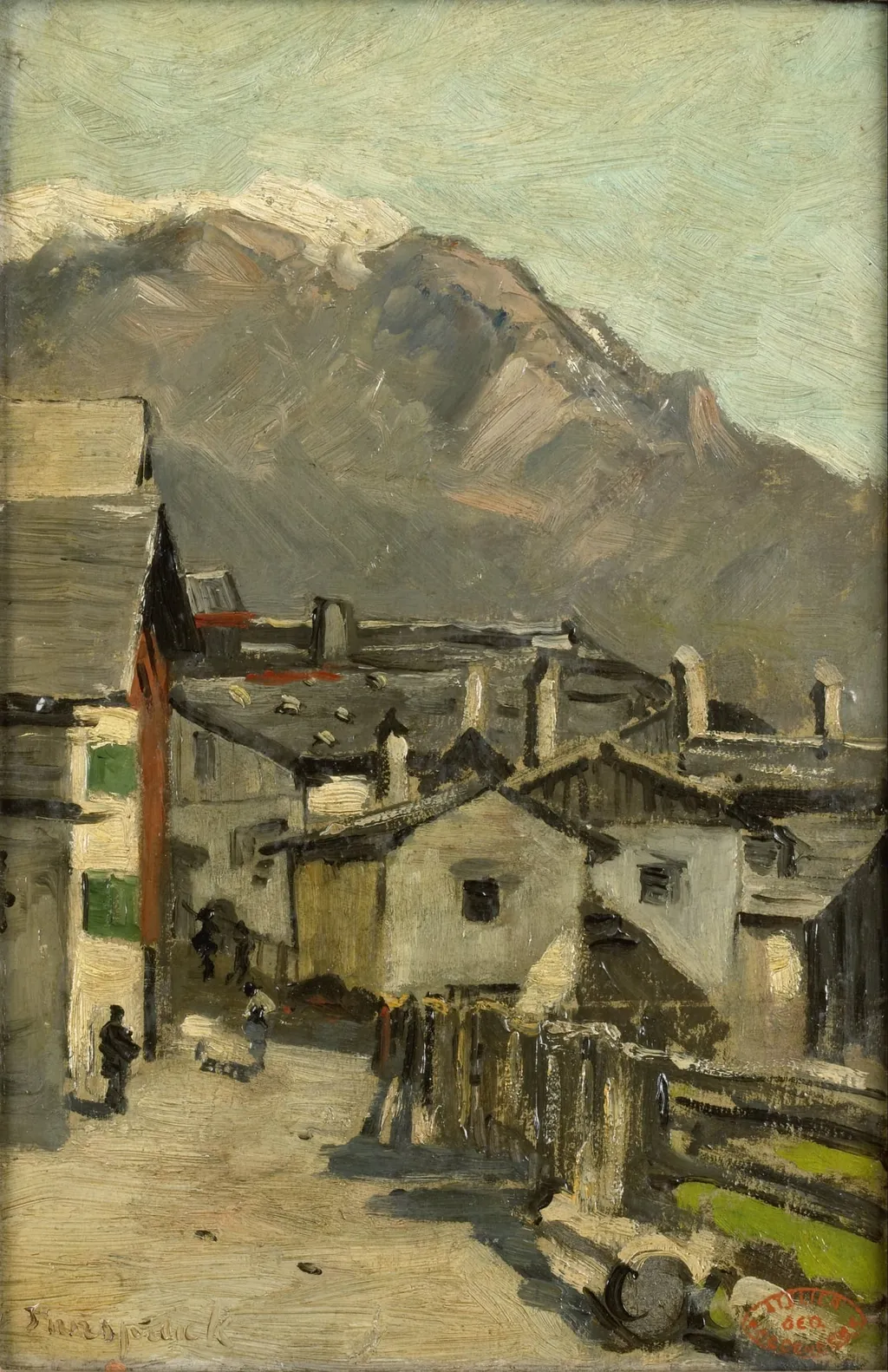 Houses along a road near a mountain (Innsbruck?), by Geo Poggenbeek, unspecified, 1882